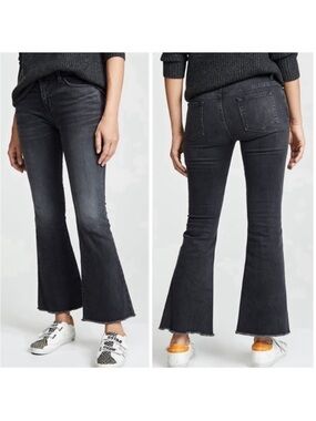 NILI LOTAN vianca vintage black wash kick flare jeans raw frayed hem faded 30